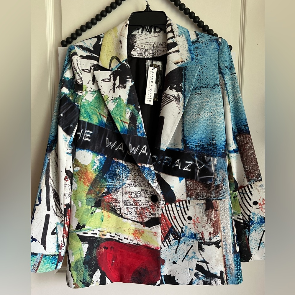 Alice + Olivia Graffiti X Basquiat Newsprint Blazer NWT XS Small M 2 4 6 8 ❤️🔥